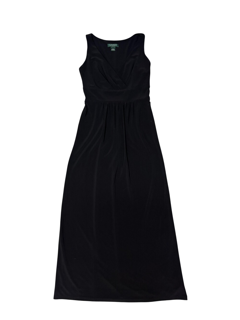 Lauren Ralph Lauren Dress Womens 4 Black Jersey Maxi Sleeveless V Neck Formal